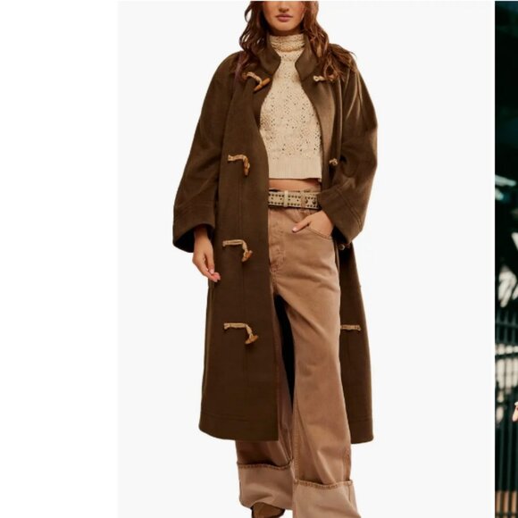 Free People Alma Long Duffle Coat Color BEECH Size XL - Picture 1 of 11